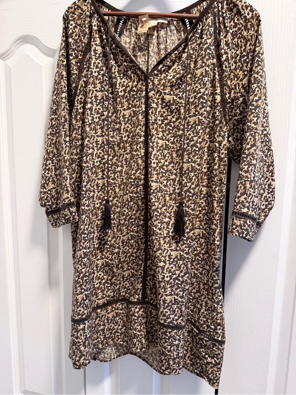 Michael Kors Brown & Cream Patterned Chemise with Tassel Ties